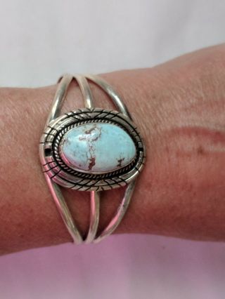 Vintage Navajo Sterling Turquoise Cuff Bracelet 6