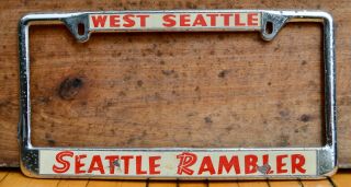 Vintage Metal License Dealer Plate Frame West Seattle Rambler 1960 
