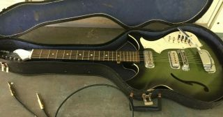 Vintage 1970 Harmony Rebel H82g Electric Hollowbody Cutaway Guitar W Case Green