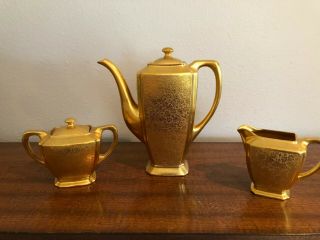Vintage Gold Pickard Rose/daisy Tea/coffee Pot 3 Piece Set - Oremont Mark