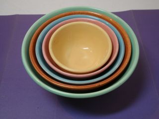 Bauer Pottery Vtg.  40’s Ringware Design Nesting Mixing Bowls Complete Set Of 5 D