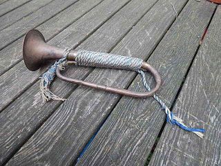 Large Vintage Bugle With Rope Wrap Unknown Maker International