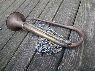 LARGE VINTAGE BUGLE WITH ROPE WRAP UNKNOWN MAKER INTERNATIONAL 3