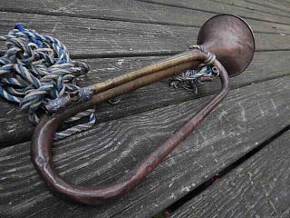 LARGE VINTAGE BUGLE WITH ROPE WRAP UNKNOWN MAKER INTERNATIONAL 4