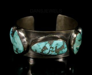 Rustic Vintage Navajo Old Pawn Green Turquoise 5 Stone Sterling 70 