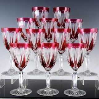 Exceptional Quality Set 12 Ruby Cut To Clear Wine Glasses Goblets Val St Lambert