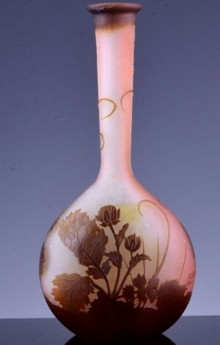 FINE QUALITY GALLE FRENCH ART GLASS ACID ETCHED CARVED CAMEO GLASS BOTTLE VASE 3