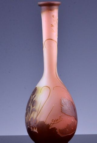 FINE QUALITY GALLE FRENCH ART GLASS ACID ETCHED CARVED CAMEO GLASS BOTTLE VASE 4