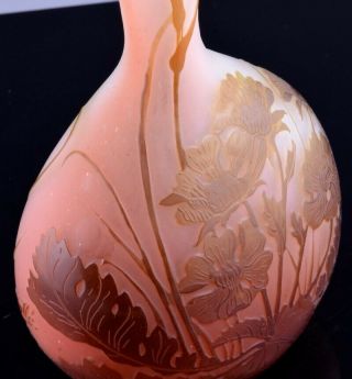 FINE QUALITY GALLE FRENCH ART GLASS ACID ETCHED CARVED CAMEO GLASS BOTTLE VASE 7