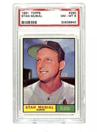 1961 Topps 290 Stan Musial Vintage Card Psa 8 Cardinals
