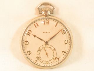 Stunning Cavalier 14k Solid White Gold Art Deco Elgin Antique Pocket Watch