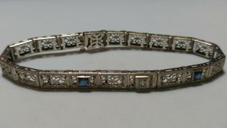 Antique Art Deco 14k White Gold Sapphire Diamond Tennis Bracelet