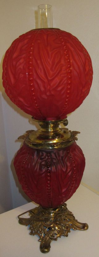 Antique Fenton Lamp Ruby Satin Double Globe Regal Brass Base