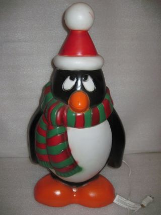 Vintage Htf 28 " Santa Penguin W/hat & Scarf Christmas Blow Mold General Foam