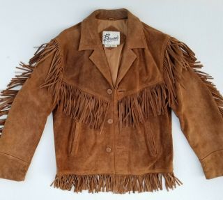 Vintage Western Suede Leather Fringe Jacket Bermans Buckskin Cowboy Size 42