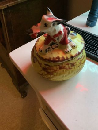 Vintage Hull Pottery Little Red Riding Hood Big Bad Wolf Grease Drip Jar And Lid