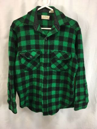 Vtg Ll Bean Maine Guide Shirt Mens Medium 15 - 15.  5 Green Plaid Wool Blend Usa