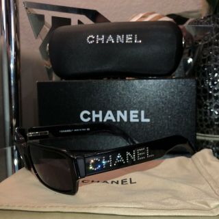 Vintage Chanel Sunglasses 5060 - B Swarovski Crystal Black Eyeglasses Frames Rare