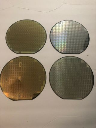 6” Silicon Wafer Set Of 4,  T.  I.  Tms 320cxx And Msp58c80,  Vintage.