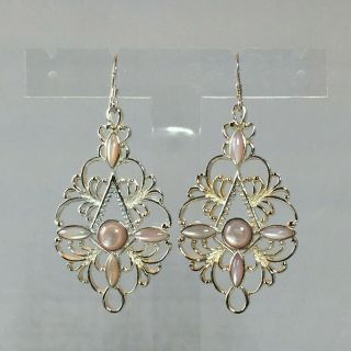 Exquisite - Vintage Look Pink Mother Of Pearl 925 Sterling Silver Drop Earrings