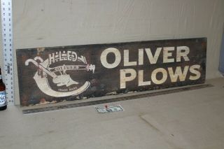 Rare Oliver Chilled Plows Painted Wood Dealer Sign Farm Barn Feed Seed Corn Ih