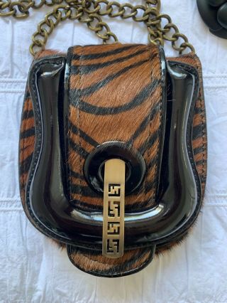 Rare Vintage 2000s Fendi Ponyhair Animal Print Mini Crossbody Chain Strap B Bag
