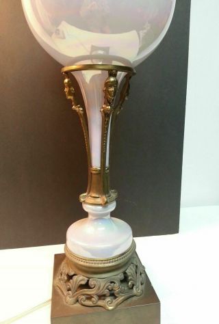 Frankart Style Art Deco Bronze Figural Desk Lamp Iridescent Globe.  Rare