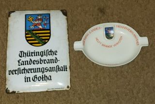 Vintage Rare Porcelain German Sign Boos & Hahn & German Ashtray Metzler Crtloff