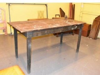 Huge Antique Primitive Industrial Work Bench Table Vintage Furniture
