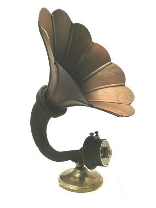 Vintage 1920s Old Amplion Antique Ribbed Wood Petals Radio Horn Speaker