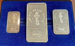 3 Bar Engelhard Liberty Trade Silver Box Set 10 Oz 5 Oz 1 Oz.  999 Fine Mtb Rare