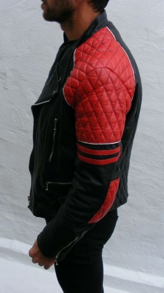 vtg black red leather biker cafe racer jacket mens 38 small medium bobber punk 2