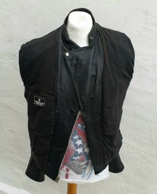 vtg black red leather biker cafe racer jacket mens 38 small medium bobber punk 7
