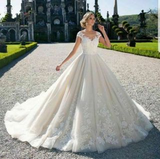 Vintage Lace Wedding Dresses White Ivory V Neck Bridal Ball Gowns Plus Size 2 - 26
