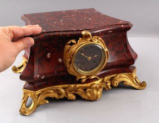Antique French Red Marble Gilt Bronze Mantle Clock For Bronze Sculpture Statue