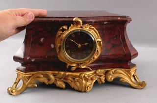 Antique French Red Marble Gilt Bronze Mantle Clock for Bronze Sculpture Statue 3