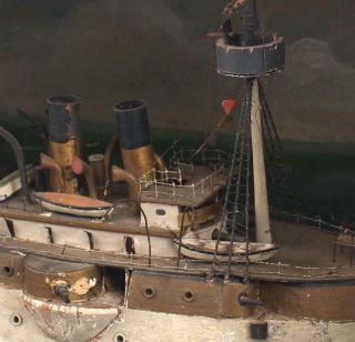 Antique 19thC American Maritime Folk Art Dreadnought Span Am Ship Model Diorama 5