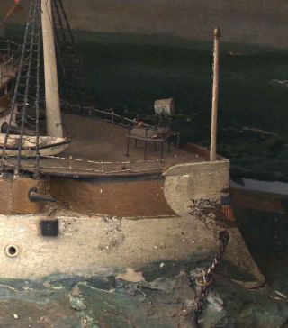 Antique 19thC American Maritime Folk Art Dreadnought Span Am Ship Model Diorama 6