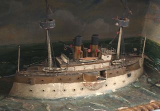 Antique 19thC American Maritime Folk Art Dreadnought Span Am Ship Model Diorama 7