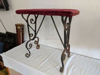 Antique Vintage Iron Scrolls Upholstered Bench Stool 20 " By 19 " By 9 1/2 "