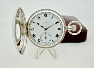 Solid Silver Antique J W Benson Half Hunter Pocket Watch With Box 1937