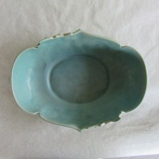 Vintage Roseville Pottery White Rose Console Bowl in Blue - 391 - 10 - 14 