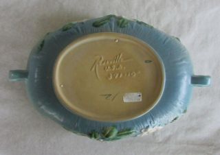 Vintage Roseville Pottery White Rose Console Bowl in Blue - 391 - 10 - 14 