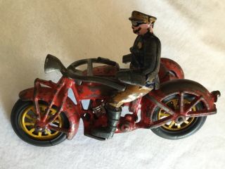 Antique Hubley Police Motorcycle And Sidecar Cast Iron Toy