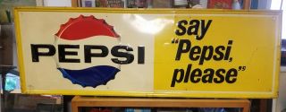 Vintage Say Pepsi Please Embossed Sign Metal 1950 