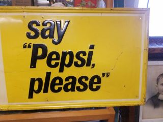 Vintage Say Pepsi Please Embossed Sign Metal 1950 ' s Tin Advertising Sodiana Orig 3