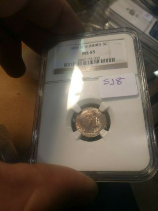 Sj8 1859 Danish West Indies 5 C Ngc Ms65 Incredibly Rare This