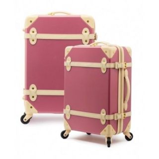 Eddas European Vintage Style Carry - On Travel Luggage 20 " Pink/navy/green/brown