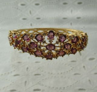 Vtg Panetta Purple Crystal Rhinestone Ornate Hinged 6 1/2 " Bangle Bracelet