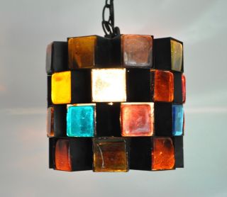 Hoglund Vtg Mid Century Modern Metal Glass Chandelier Light Fixture Pendant Lamp